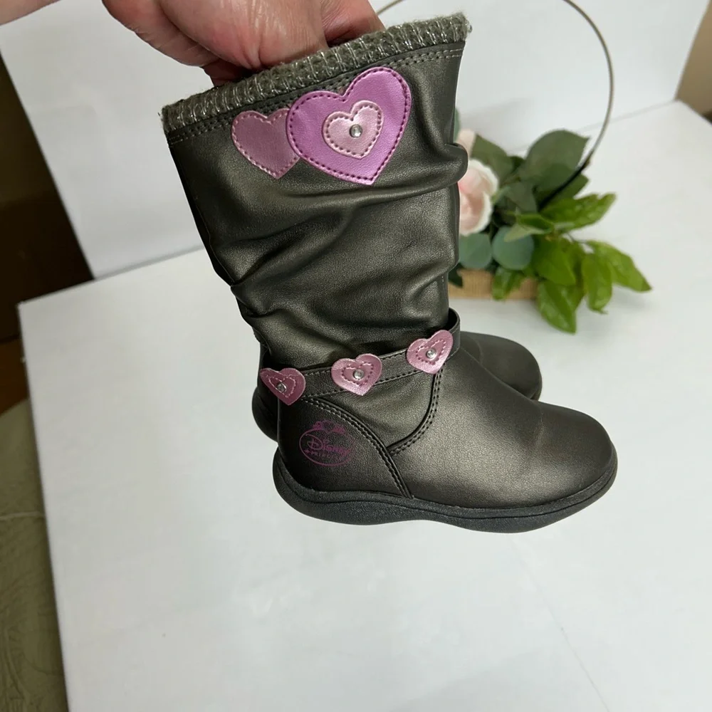 Black Kids Boots with Pink Heart Accents